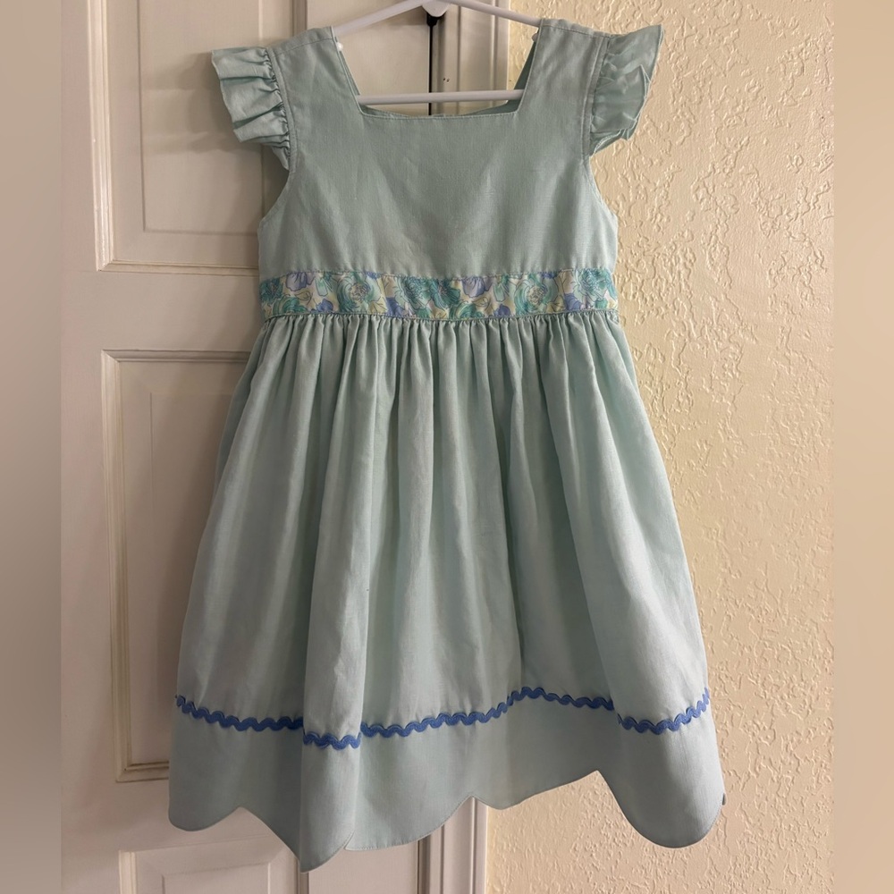 Matilda Jane Fantasy Folk Mint Green Blue Dress with Scalloped Hem. Size 6